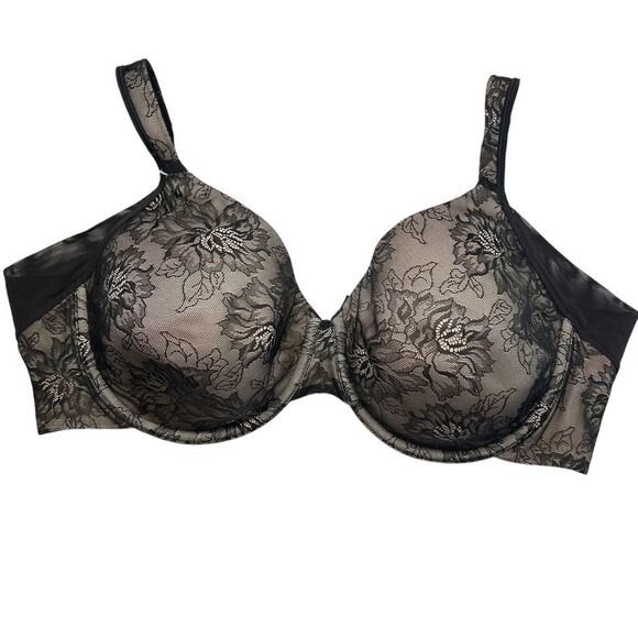 Bali Lined Floral Black Lace full coverage bra 42D - Picture 1 of 9